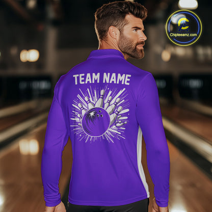 Purple and white Retro Bowling shirts For Men Custom team bowling jerseys gift for Bowlers NQS10145