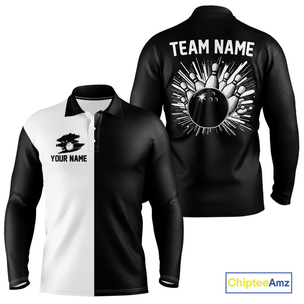 Black and white Retro Bowling shirts For Men Custom team bowling jerseys gift for Bowlers NQS10146