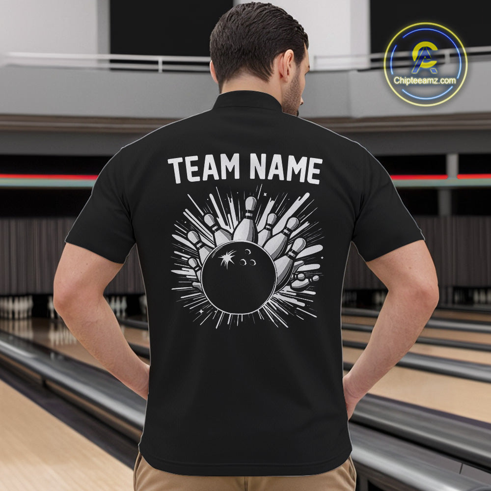 Black and white Retro Bowling shirts For Men Custom team bowling jerseys gift for Bowlers NQS10146