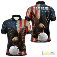 Load image into Gallery viewer, Vintage American Flag Eagle Mens Golf Polo Shirt Custom Patriotic Retro Team golf attire for men NQS10476