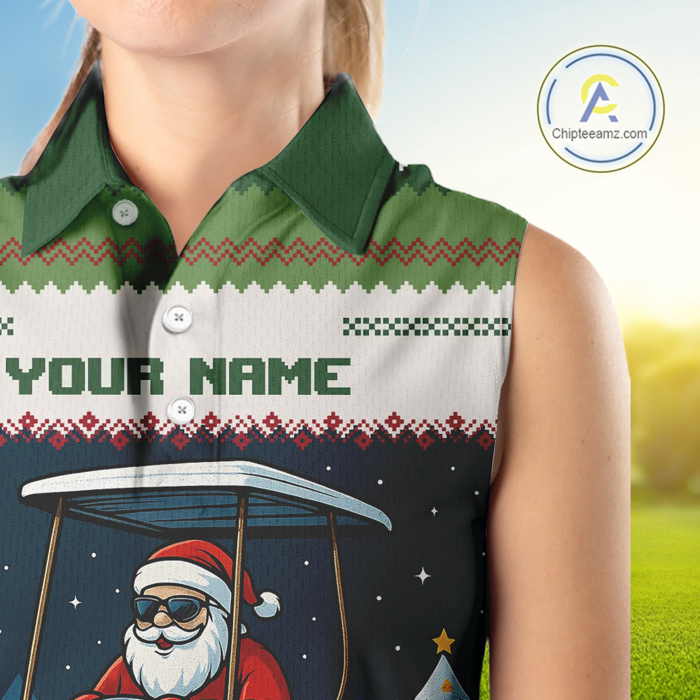 Funny Santa golf ugly Christmas pattern sleeveless Golf polo shirt custom gifts for the golfer NQS11078