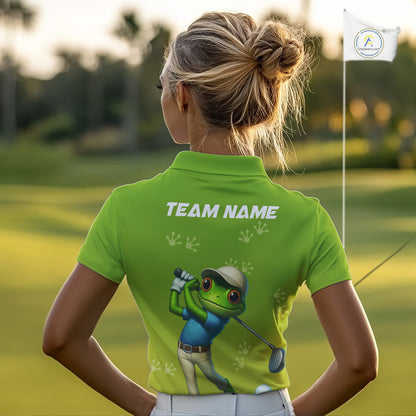 Funny Frog Golf polo shirts for Women Custom Green ladies golf top, personalized golf gifts NQS11280