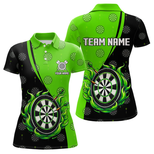 Black and Green Flame Darts Shirts For Women Custom Team Darts Jerseys NQS9565