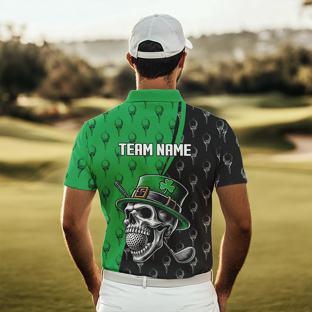 Personalized Black and Green Camo Skull Men golf polo shirts Custom St Patrick Day mens golf wear NQS9566