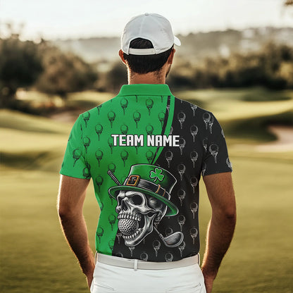 Personalized Black and Green Camo Skull Men golf polo shirts Custom St Patrick Day mens golf wear NQS9566