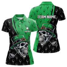 Load image into Gallery viewer, Personalized Black and Green Camo Skull Women golf polo shirts Custom St Patrick Day ladies golf wear NQS9566