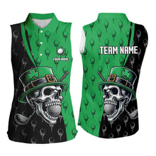 Load image into Gallery viewer, Black and Green Camo Skull Women sleeveless polo shirt Custom St Patrick Day ladies golf wear NQS9566