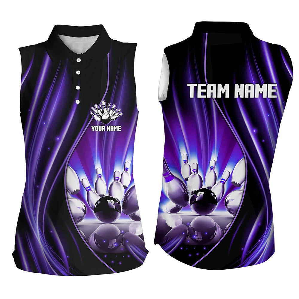 Purple and black light Women Sleeveless Polo Shirts Custom bowling team jerseys, gift for bowlers NQS7861
