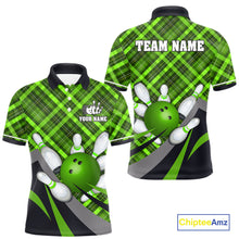 Load image into Gallery viewer, Green Plaid Christmas pattern Bowling shirts For Men Custom Team Bowling Jersey Xmas Gift For Bowlers NQS10492