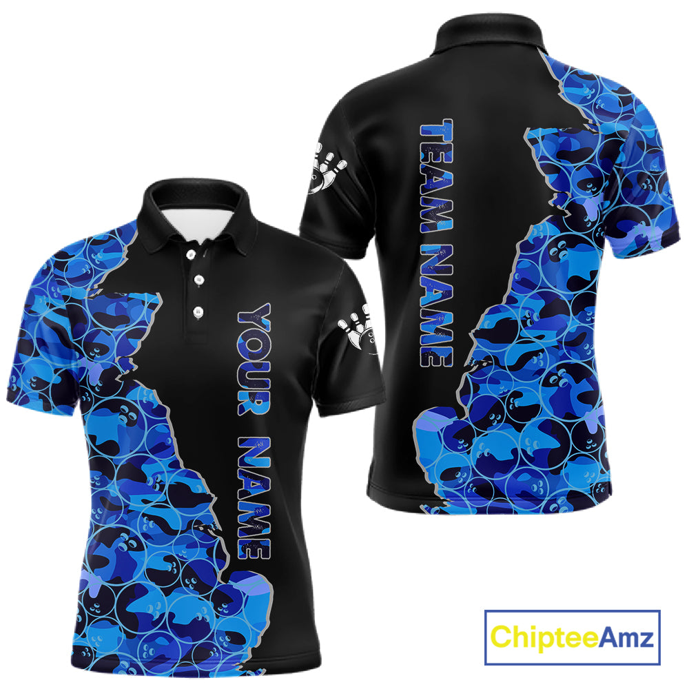 Black and Blue Camo Team Bowling Shirts For Men Custom bowling shirts with name, Team Bowling Jerseys NQS11508