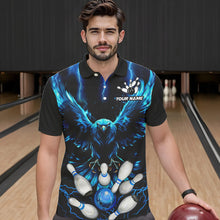 Load image into Gallery viewer, Custom Blue Lightning Thunder Eagle Men Bowling Polo, Quarter Zip Shirts Bowling Team Jerseys Outfits NQS9577