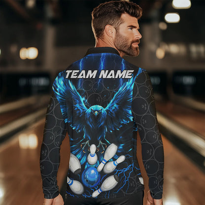 Custom Blue Lightning Thunder Eagle Mens Bowling Shirts Black Bowling Camo Team Jersey Outfits NQS9578