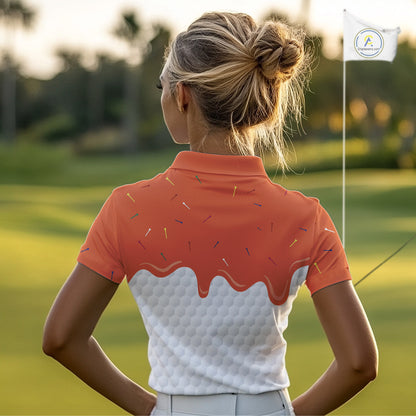 Womens golf polo shirts custom orange Ice Cream Melting On Golf Ball, golf gifts for ladies NQS9989