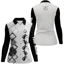 Load image into Gallery viewer, Black and white Womens golf polo shirts custom name women's golf apparel, gifts for golf lovers NQS3956