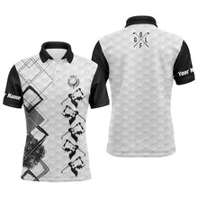 Load image into Gallery viewer, Black and white Mens golf polo shirt custom name men's golf apparel, gifts for golf lovers NQS3956