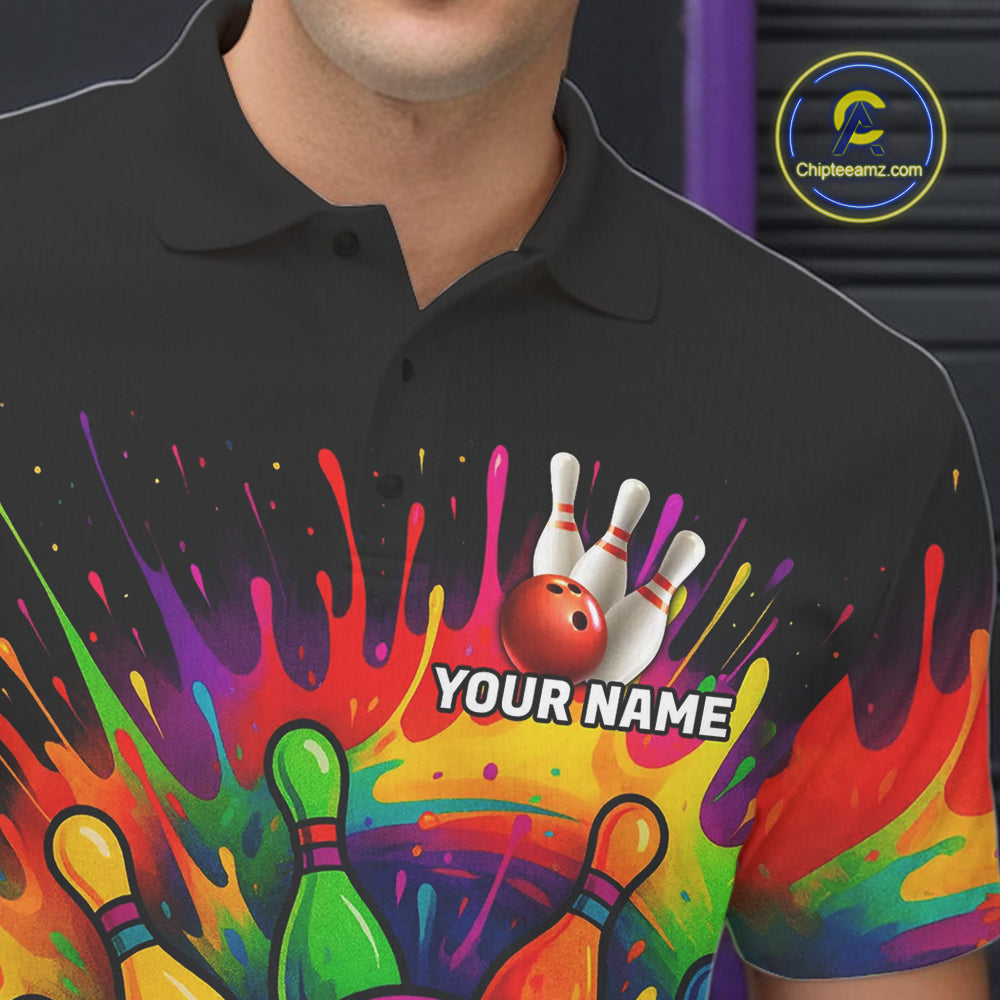 Colorful bowling jerseys Bowling Polo, 1/4 Zip Shirt for Men Custom Bowling Team shirts for bowlers NQS10696