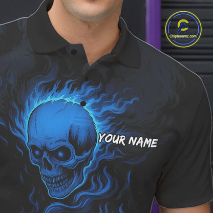 Blue Flame Lightning Thunder Skull Reaper Bowling Shirts for Men Custom Bowling Team League Jersey NQS10908
