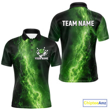 Load image into Gallery viewer, Men's Bowling Shirts Custom Green Lightning Thunder Bowling Team Jersey, gift for team Bowlers NQS10910