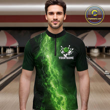 Load image into Gallery viewer, Men's Bowling Shirts Custom Green Lightning Thunder Bowling Team Jersey, gift for team Bowlers NQS10910