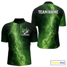 Load image into Gallery viewer, Men's Bowling Shirts Custom Green Lightning Thunder Bowling Team Jersey, gift for team Bowlers NQS10910