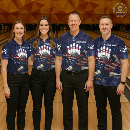 Blue Smoke American Flag Eagle Bowling Shirts For Men Custom patriotic Bowling Team Jersey NQS11288