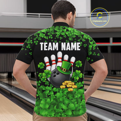 Custom Green clovers pattern Bowling shirts for men, St Patrick's Day bowling apparel, bowling gifts NQS11512