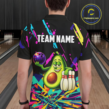 Colorful bowling jerseys funny avocado Bowling Shirts for Men Custom Bowling Team shirts for bowlers NQS11520
