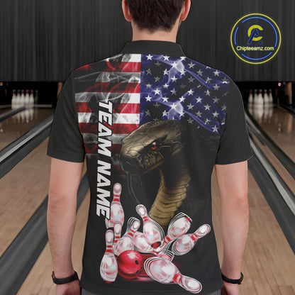 Smoke American Flag Cobra Snake Bowling Shirts for Men Custom patriotic Team Bowling jerseys NQS10286
