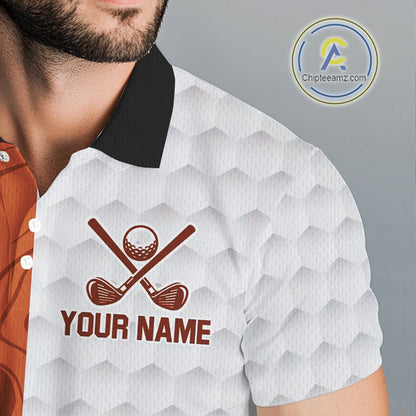 White and Orange Camo Flame Mens Golf Polo Shirt Custom golf attire for men, personalized golf gifts NQS10711