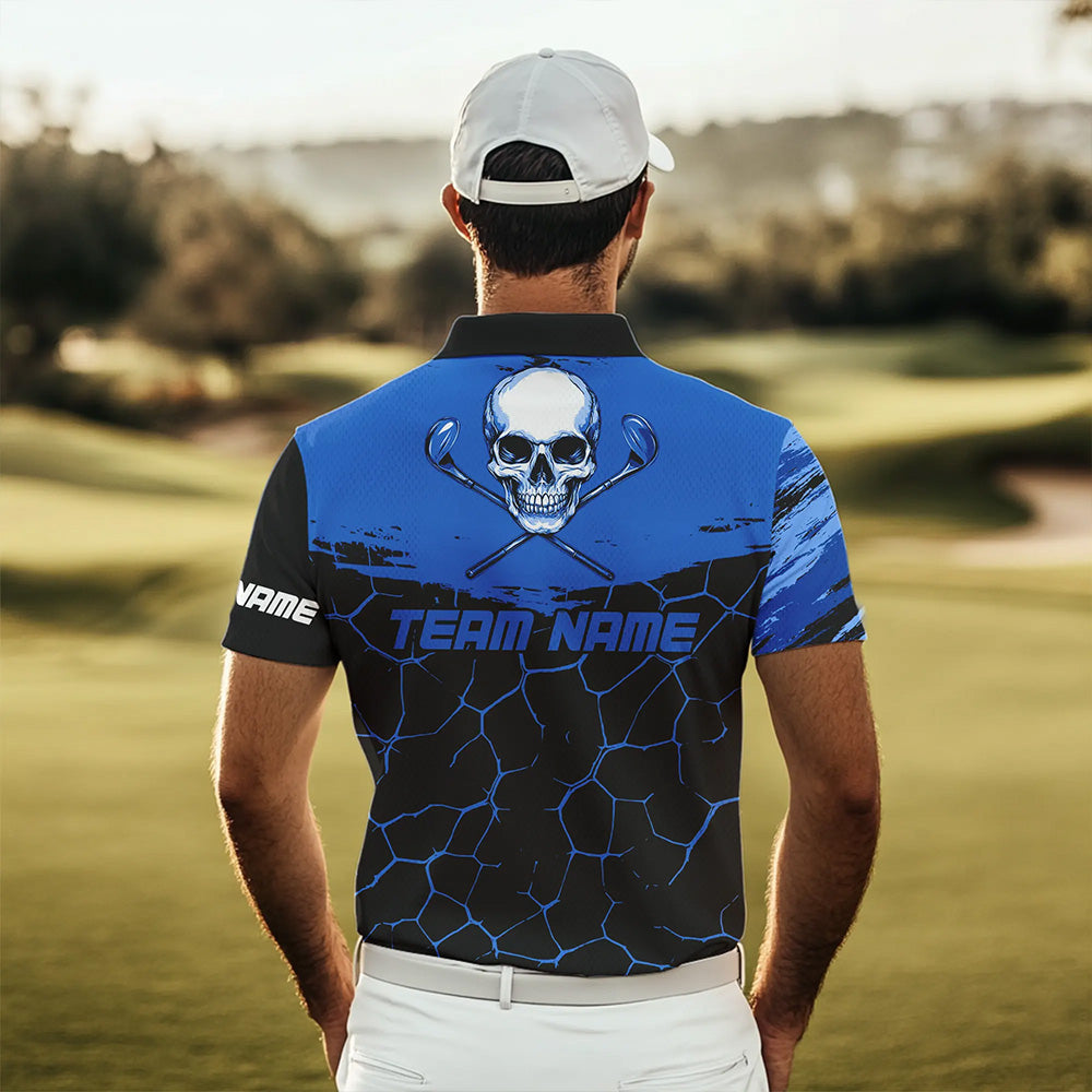 Black and Blue Skull Golf Custom Men golf polo shirts, personalized golf tournament jerseys for team NQS9584