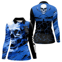 Load image into Gallery viewer, Black and Blue Skull Golf Custom Women golf polo shirts, personalized golf tournament jerseys for team NQS9584