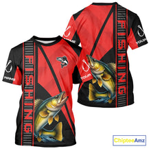 Load image into Gallery viewer, Black and red Walleye Fishing Custom UV protection Long sleeve fishing shirts For Men, Women NQS10161
