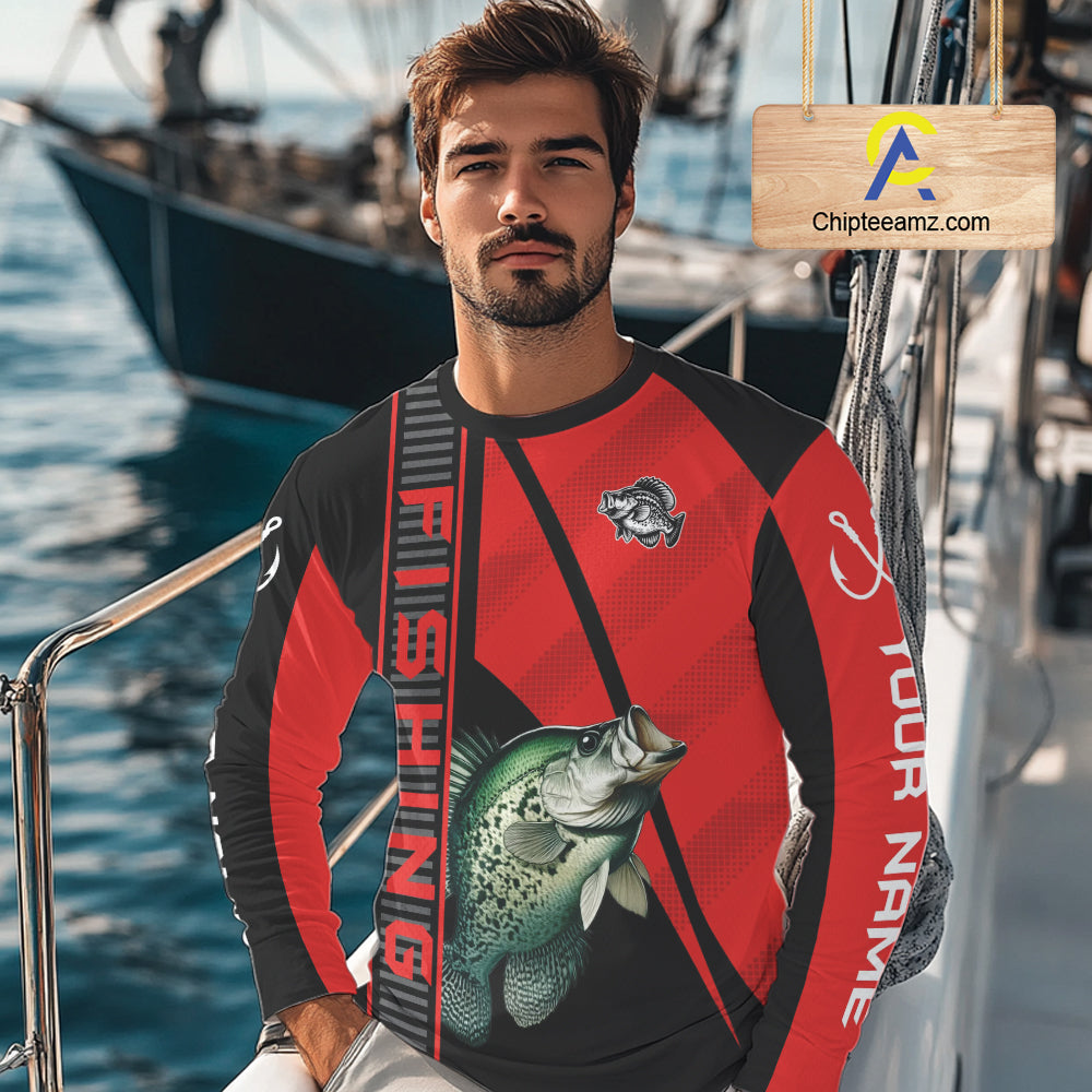 Black and red Crappie Fishing Custom UV protection Long sleeve fishing shirts For Men, Women NQS10162