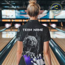 Load image into Gallery viewer, Purple and Black Bear grunge Custom Women Bowling Polo, 1/4 Zip Shirts Bowling Team Jerseys Outfits NQS10167