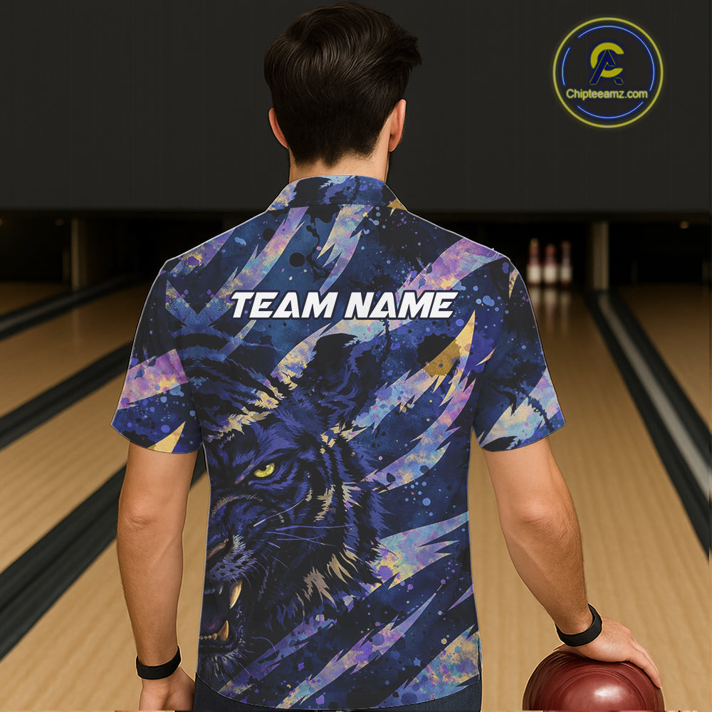 Blue and Purple watercolor Tiger Bowling Hawaiian Shirt Custom bowling Team outfit NQS11308