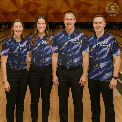 Blue and Purple watercolor Tiger Bowling Polo, Quarter Zip Shirt For Women Custom bowling Team outfit NQS11308