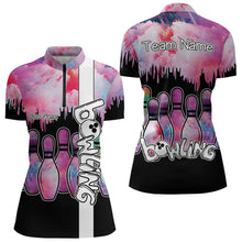 Load image into Gallery viewer, Black and Pink watercolor Bowling Polo, Quarter Zip Shirts For Women Custom Bowling Jersey Team Outfit NQS9593