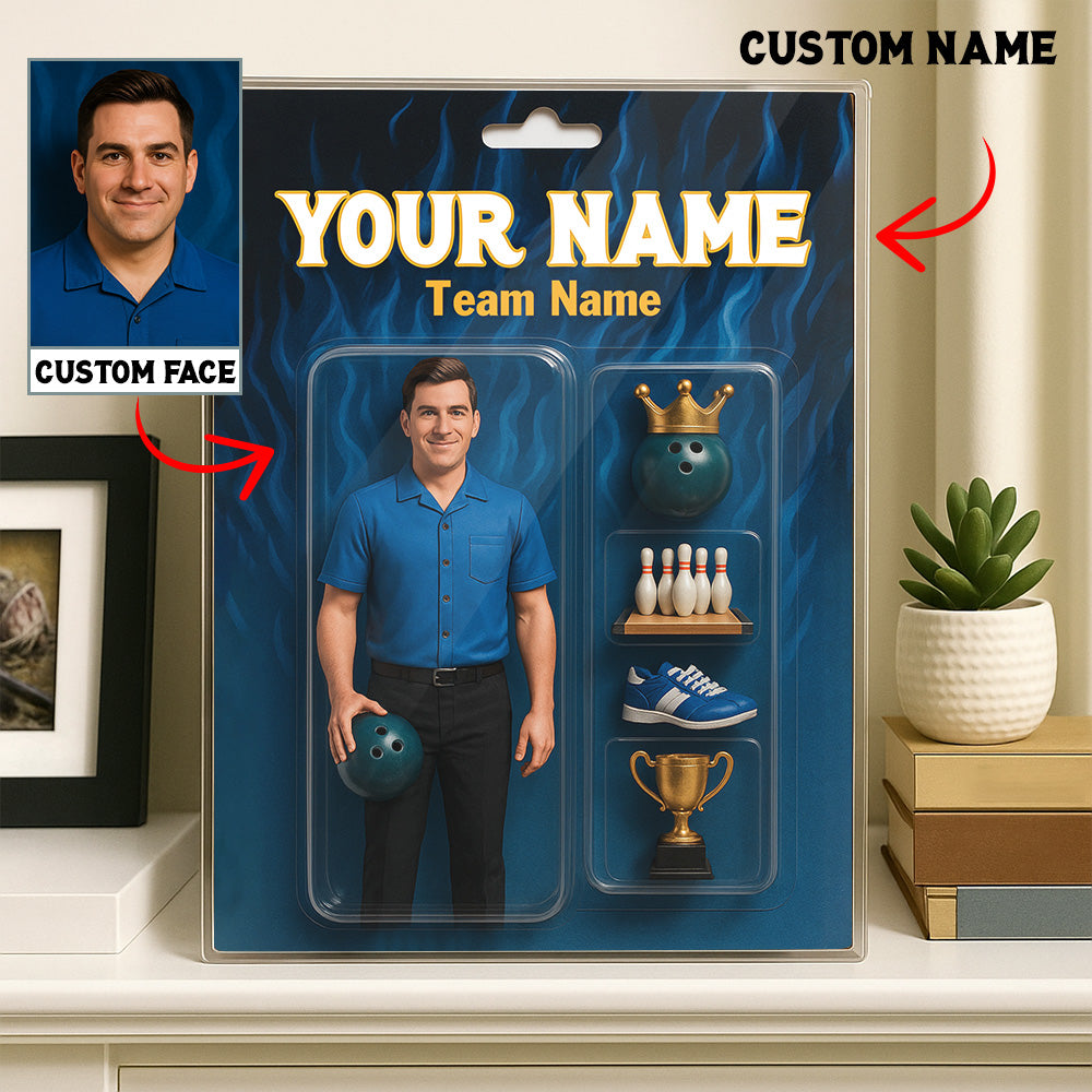 Custom Face and Name toy box Bowling Acrylic Plaque, gift for team men bowlers NQS10103