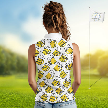 Funny Yellow beer pattern Women Sleeveless Polo shirt custom fun golf shirts, cool golf gifts NQS10301