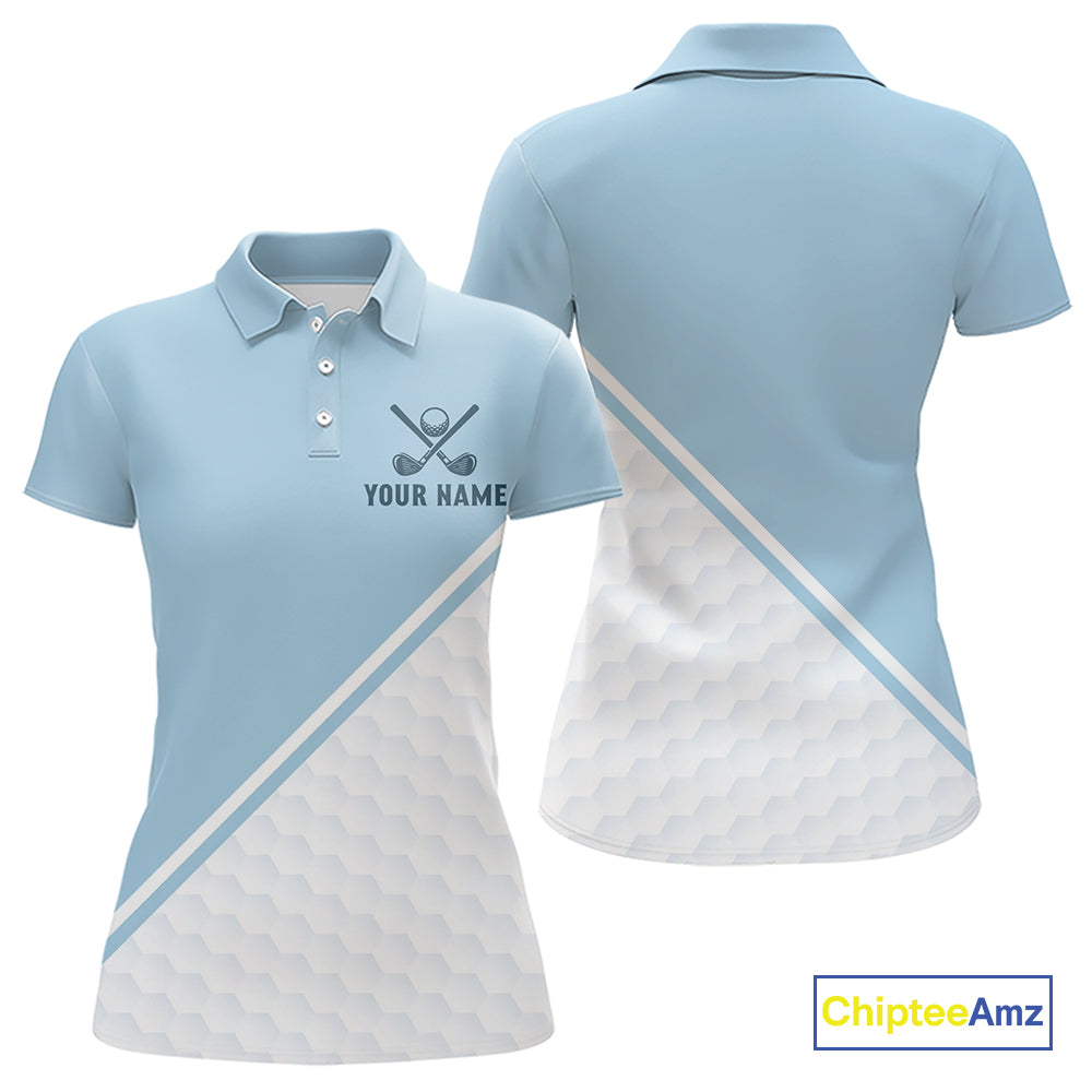 Light Blue and White Golf polo golf shirt for Women Custom ladies's golf outfit, unique golf gifts NQS11112