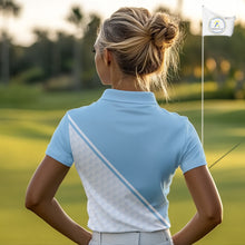 Load image into Gallery viewer, Light Blue and White Golf polo golf shirt for Women Custom ladies's golf outfit, unique golf gifts NQS11112