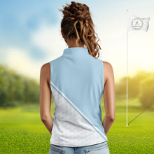 Load image into Gallery viewer, Light Blue and White Sleeveless Golf polo shirt Custom ladies's golf outfit, unique golf gifts NQS11112