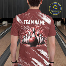 Load image into Gallery viewer, Red and White retro Argyle Flame bowling Men Polo, 1/4 Quarter Zip Shirts Custom bowling team jerseys NQS11313