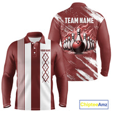 Load image into Gallery viewer, Red and White retro Argyle Flame bowling Men Polo, 1/4 Quarter Zip Shirts Custom bowling team jerseys NQS11313