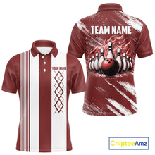 Load image into Gallery viewer, Red and White retro Argyle Flame bowling Men Polo, 1/4 Quarter Zip Shirts Custom bowling team jerseys NQS11313