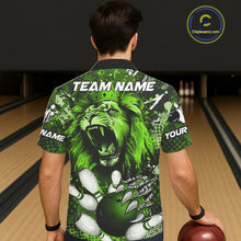 Load image into Gallery viewer, Green Camo Lion roar Bowling Hawaiian Shirt Custom Lion Bowling Team button up shirts NQS11524