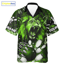 Load image into Gallery viewer, Green Camo Lion roar Bowling Hawaiian Shirt Custom Lion Bowling Team button up shirts NQS11524