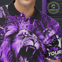 Load image into Gallery viewer, Purple Camo Lion roar Bowling Polo, Quarter Zip Shirts for Men Custom Lion Bowling Team jerseys NQS11525