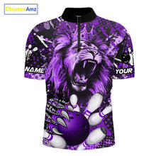 Load image into Gallery viewer, Purple Camo Lion roar Bowling Polo, Quarter Zip Shirts for Men Custom Lion Bowling Team jerseys NQS11525