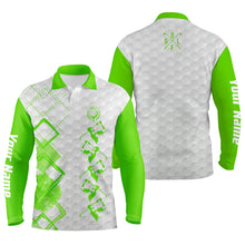 Load image into Gallery viewer, Green and white Mens golf polo custom name men's golf apparel, gifts for golf lovers NQS5551